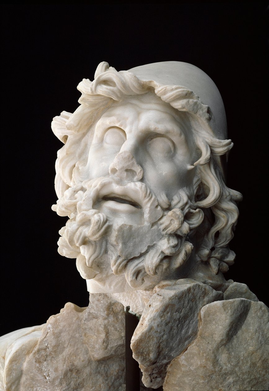 Arte romana: grupo de “” cegos Polypheme ””: Cabeça de Ulisses - escultura em mármore, século I antes ou depois de JC - Sperlonga, museo Archeologico Nazionale - Cabeça de Ulysses de Unbekannt