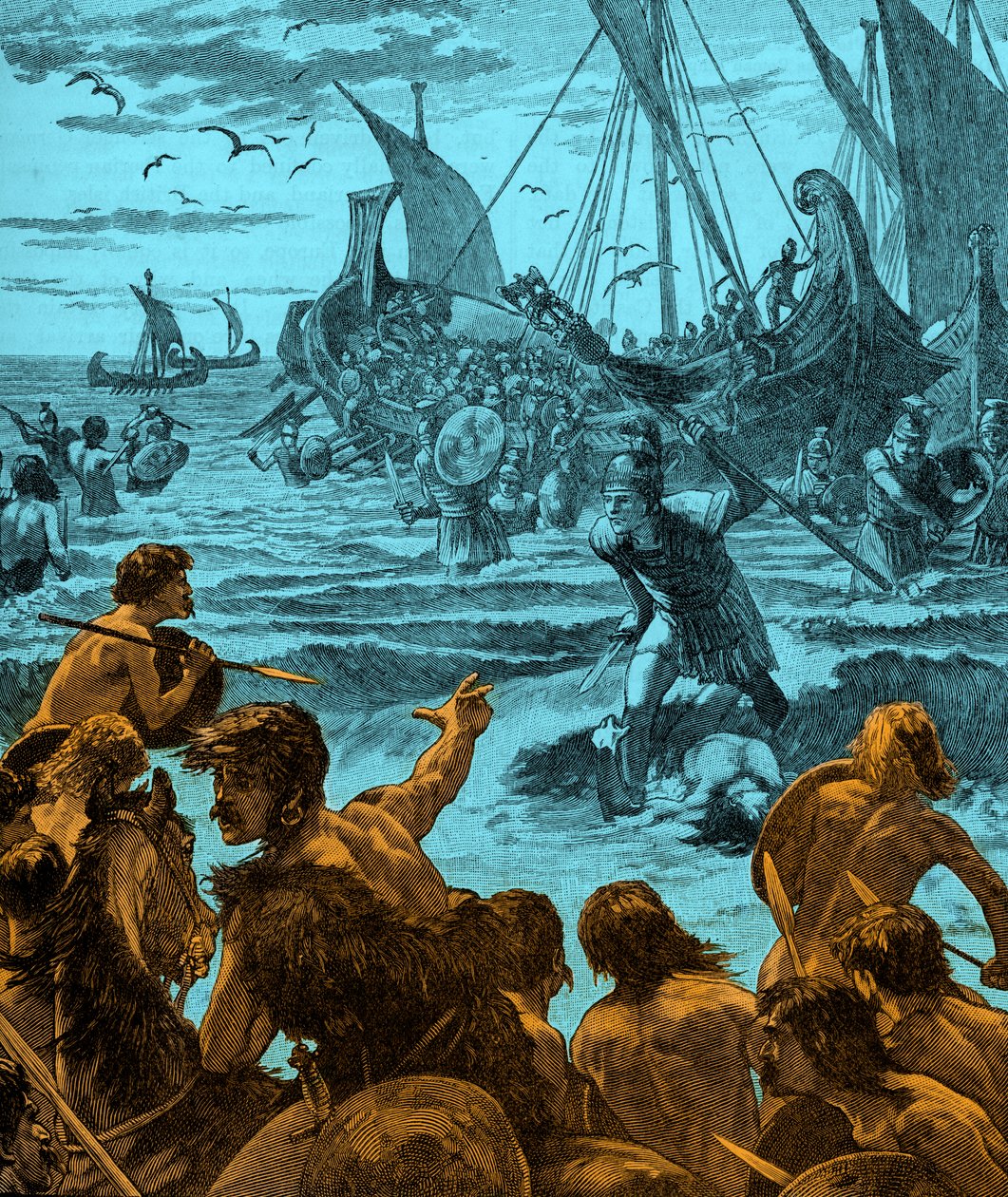 Invasão romana da Grã-Bretanha - ilustração do início do século XX de Unbekannter Künstler
