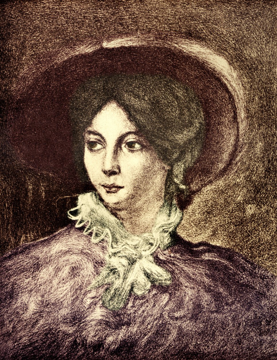 SAND, George - após a pintura do romancista francês E.Delacroix (1804-1876). Envolvido com Chopin. Colorido de Unbekannt