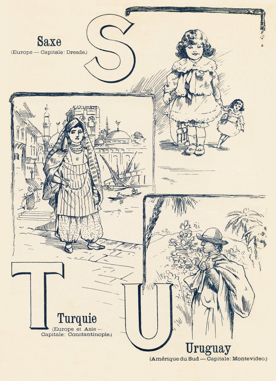 S T U : Saxônia , Turquia , Uruguai - ABC dos dois mundos. Emile Guerin, editor, Paris, por volta de 1900. Dimensões : 27,5 x 21,5 cm de Unbekannt