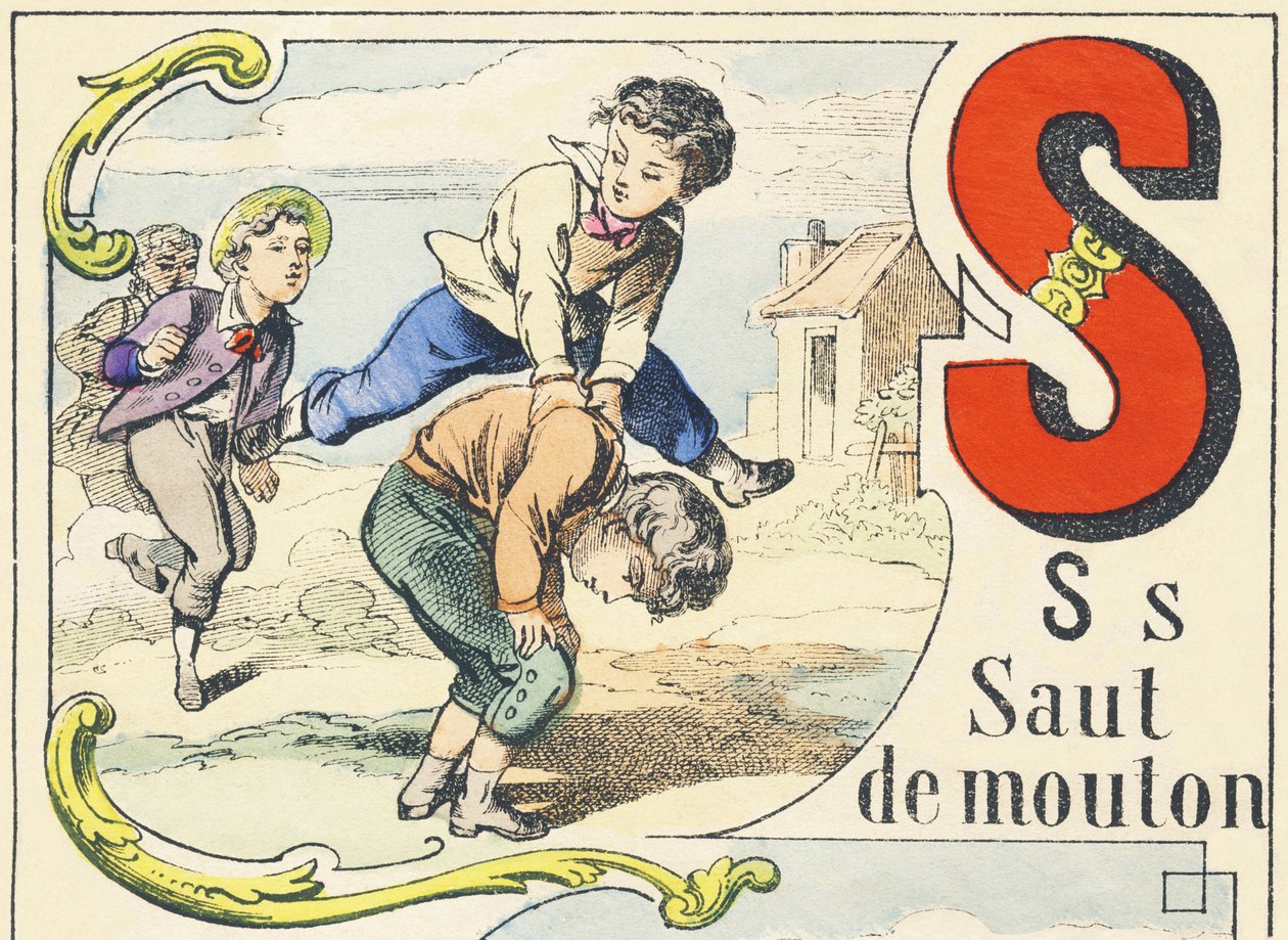 S: salto de ovelha - Alfabeto dos Jogos, c.1890 (ilustração) de Unbekannt