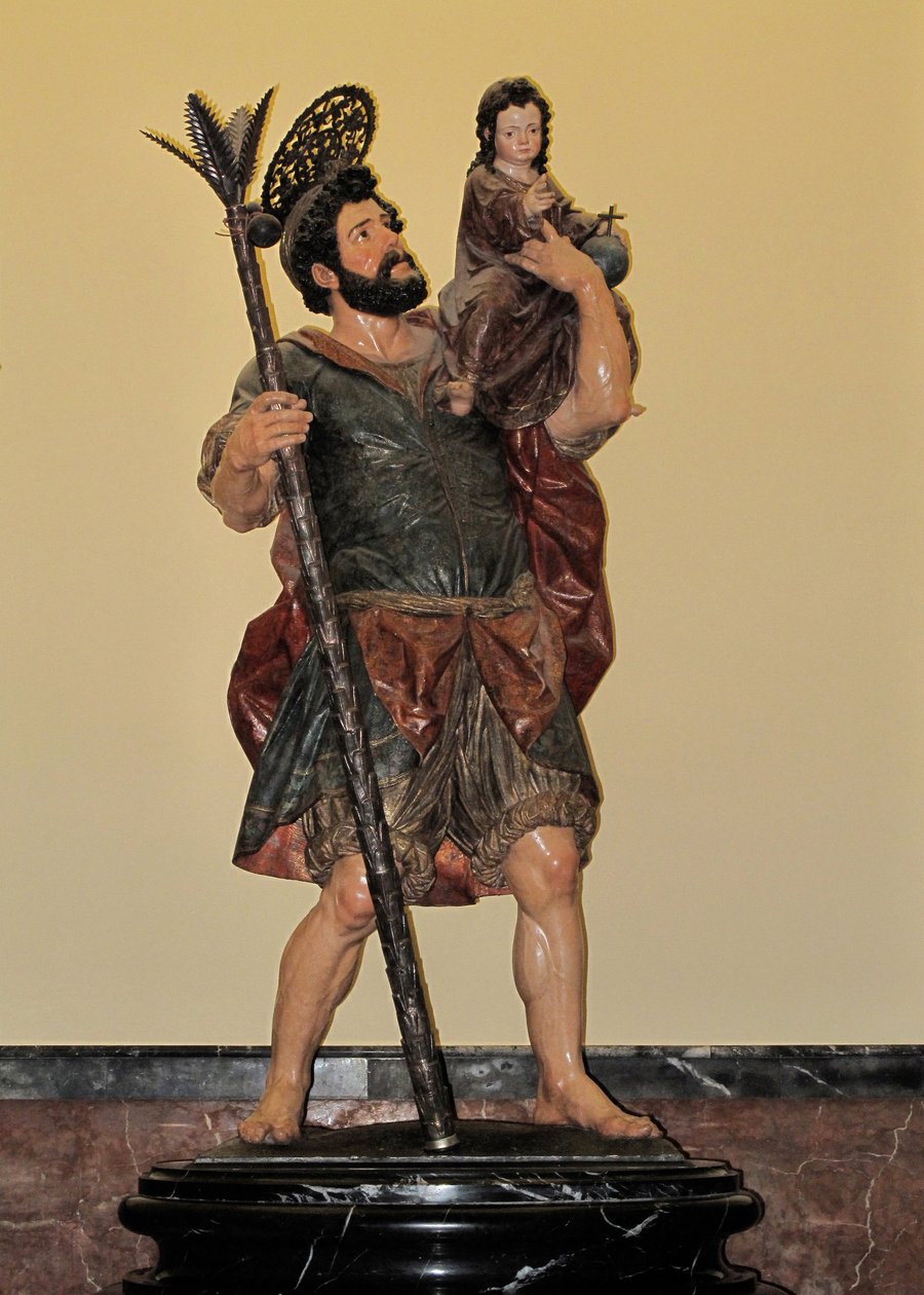 São Cristóvão - Estátua policromada, arte barroca de Unbekannter Künstler