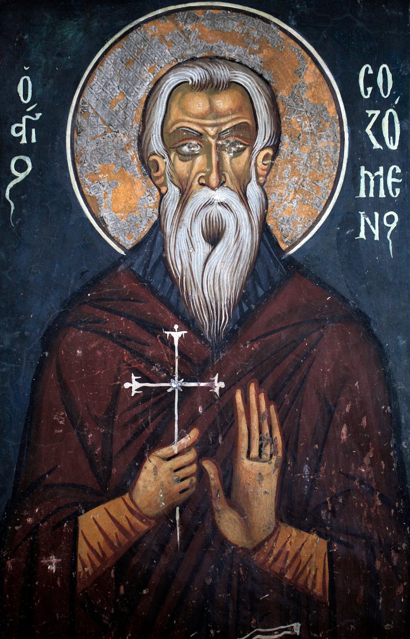 Saint Sozomene, afresco bizantino da Nathex do século XIV, igreja da Virgem Phorbiotissa do muro leste, sítio de Asinou Unesco região de Troodos, Chipre de Unbekannt