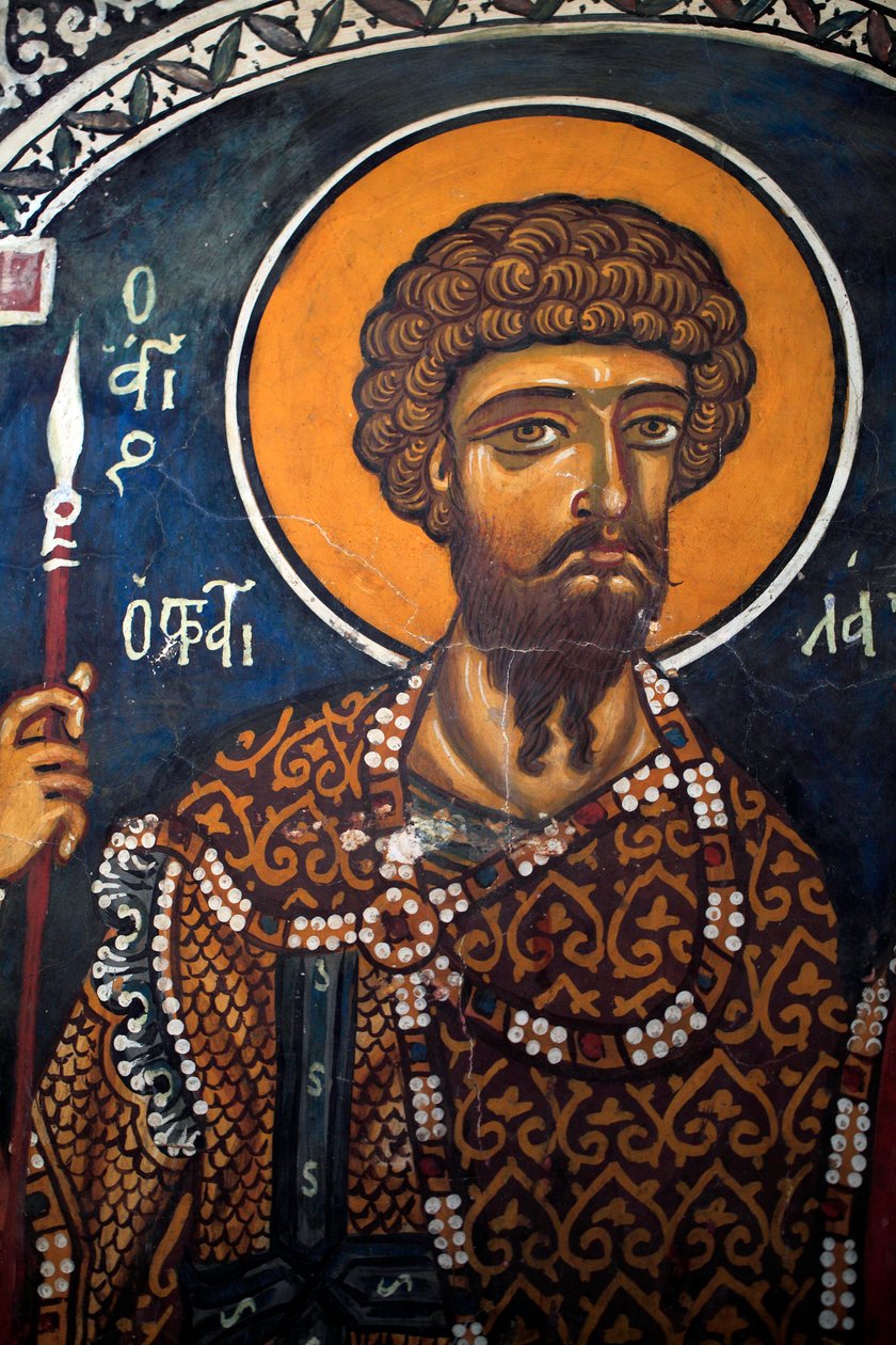 Saint Theodore Statelates: Afresco bizantino do século XIV (1332) Igreja Virgem de Phorbiotissa, Asinou Chipre Igrejas pintadas Site da UNESCO Troodos, Chipre de Unbekannt