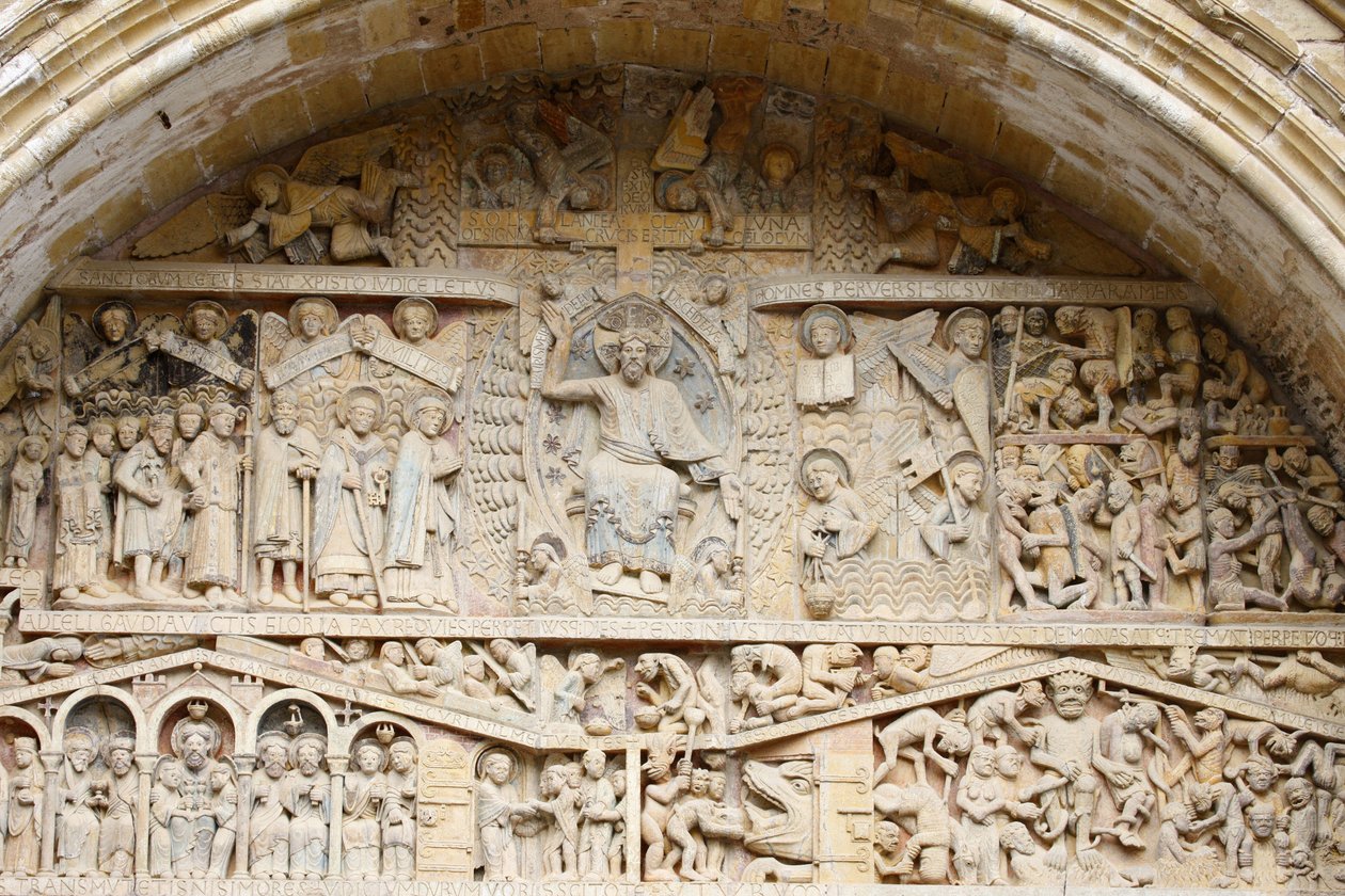 Tímpano da abadia de Sainte Foy : Cristo em Glória e Julgamento Final, Conques, França de Unbekannt