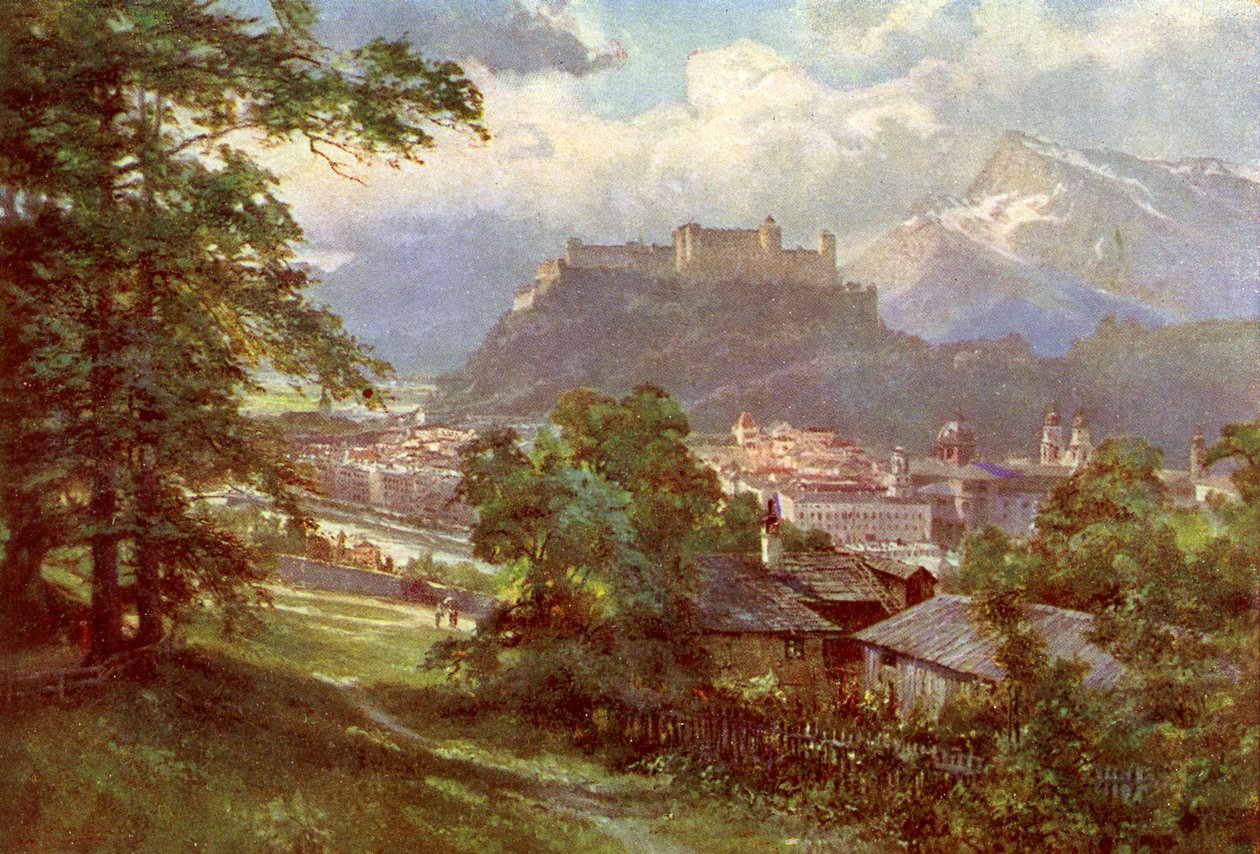 Salzburgo - vista de Kapuzinerberg, Áustria de Unbekannter Künstler