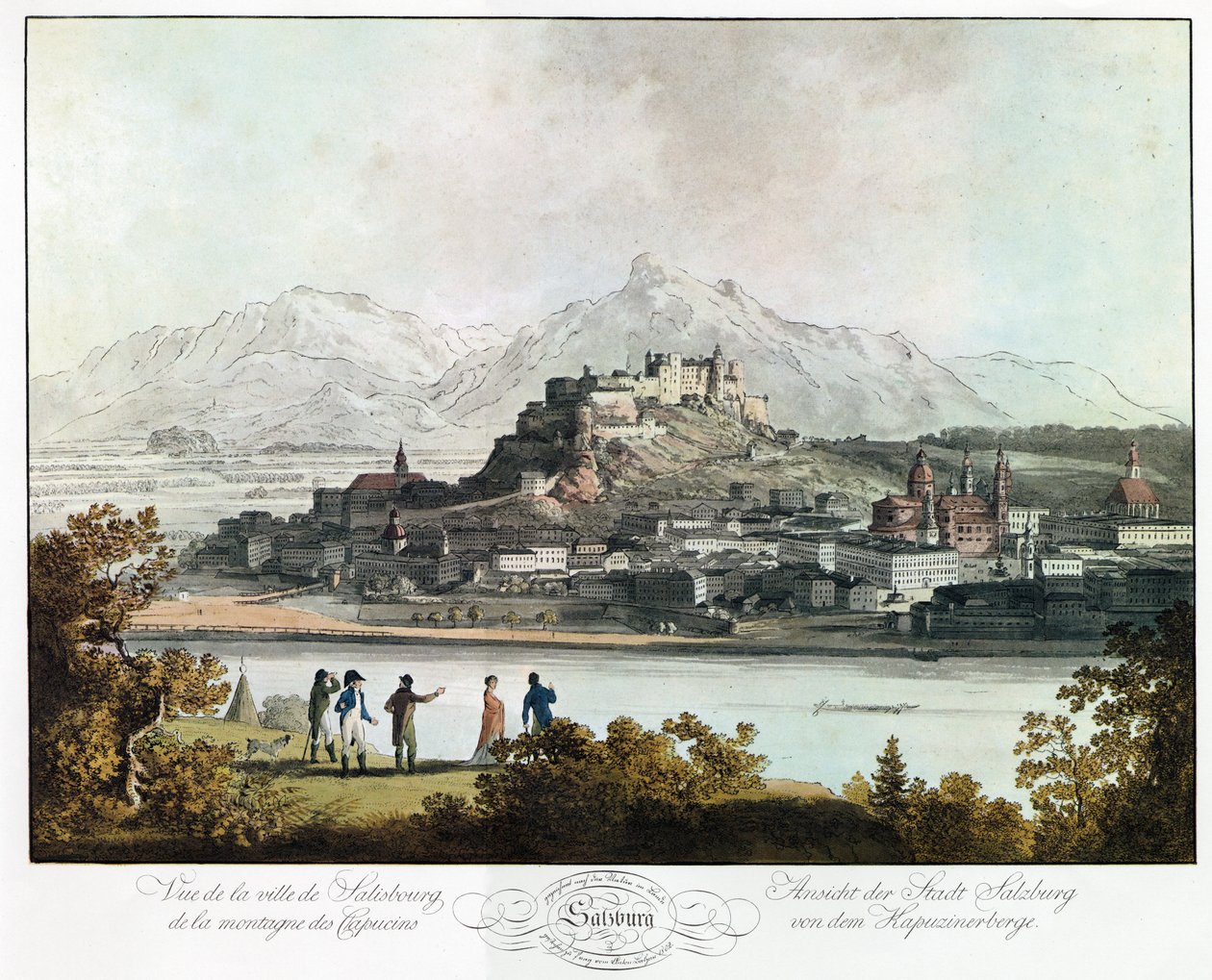 Vista de Salzburgo a partir das montanhas de Capucins de Unbekannter Künstler