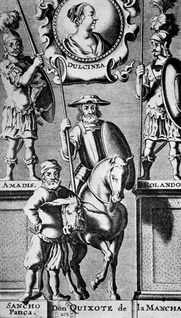 Sancho Pança e Dom Quixote, sob o retrato de Dulcineia (segundo Miguel de Cervantes) de Unbekannter Künstler