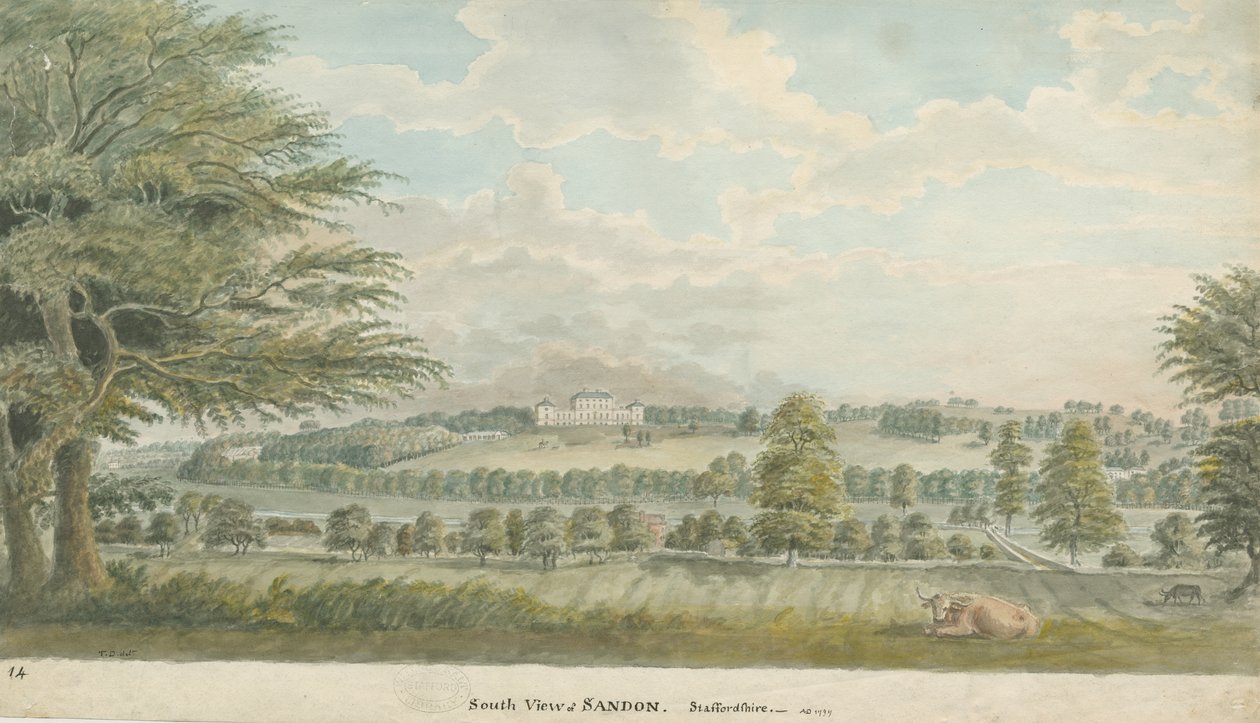 Sandon Hall: pintura em aquarela, 1797 de Unbekannt