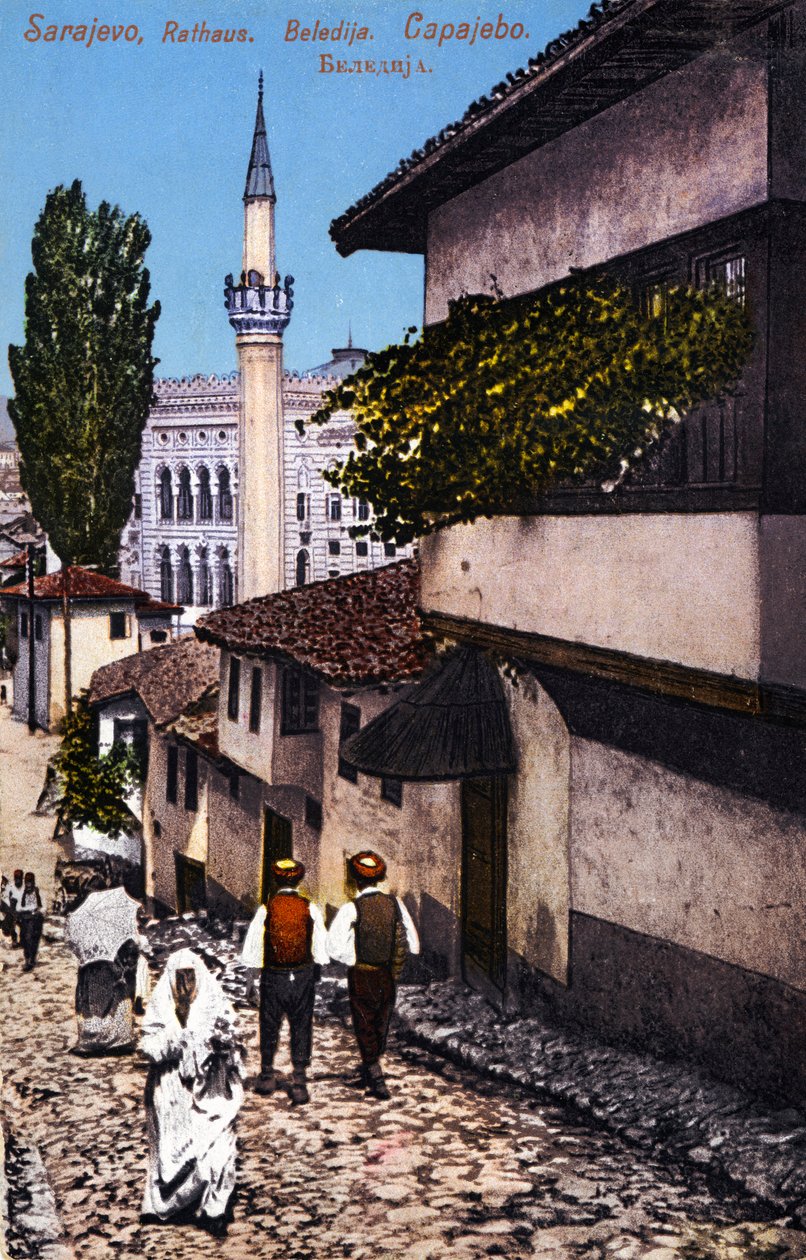 Sarajevo, capital da Bósnia-Herzegovina, no início do século XX (postal) de Unbekannter Künstler