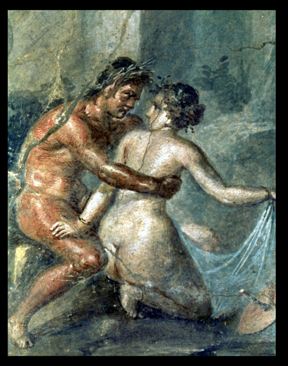 Satyr e Maenad, detalhe de uma pintura mural em Pompeia de Unbekannter Künstler