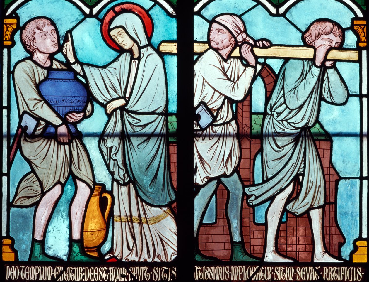 Cena da vida de St. Louis, vitral da Catedral de Notre Dame, Paris, Ile-de-France, França de Benjamin Baud