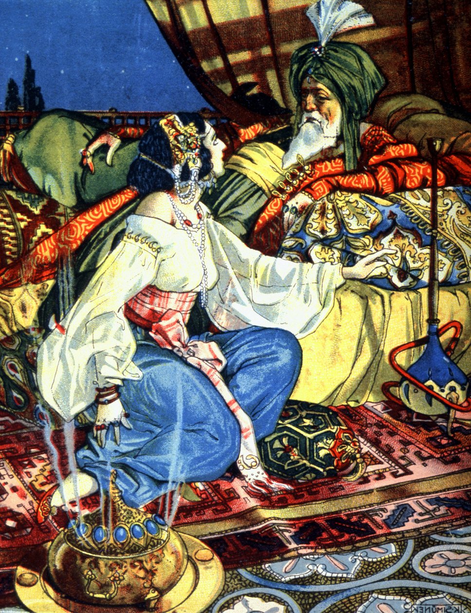 Scheherazade e o califa, c. 1920 (ilustração) de Unbekannter Künstler