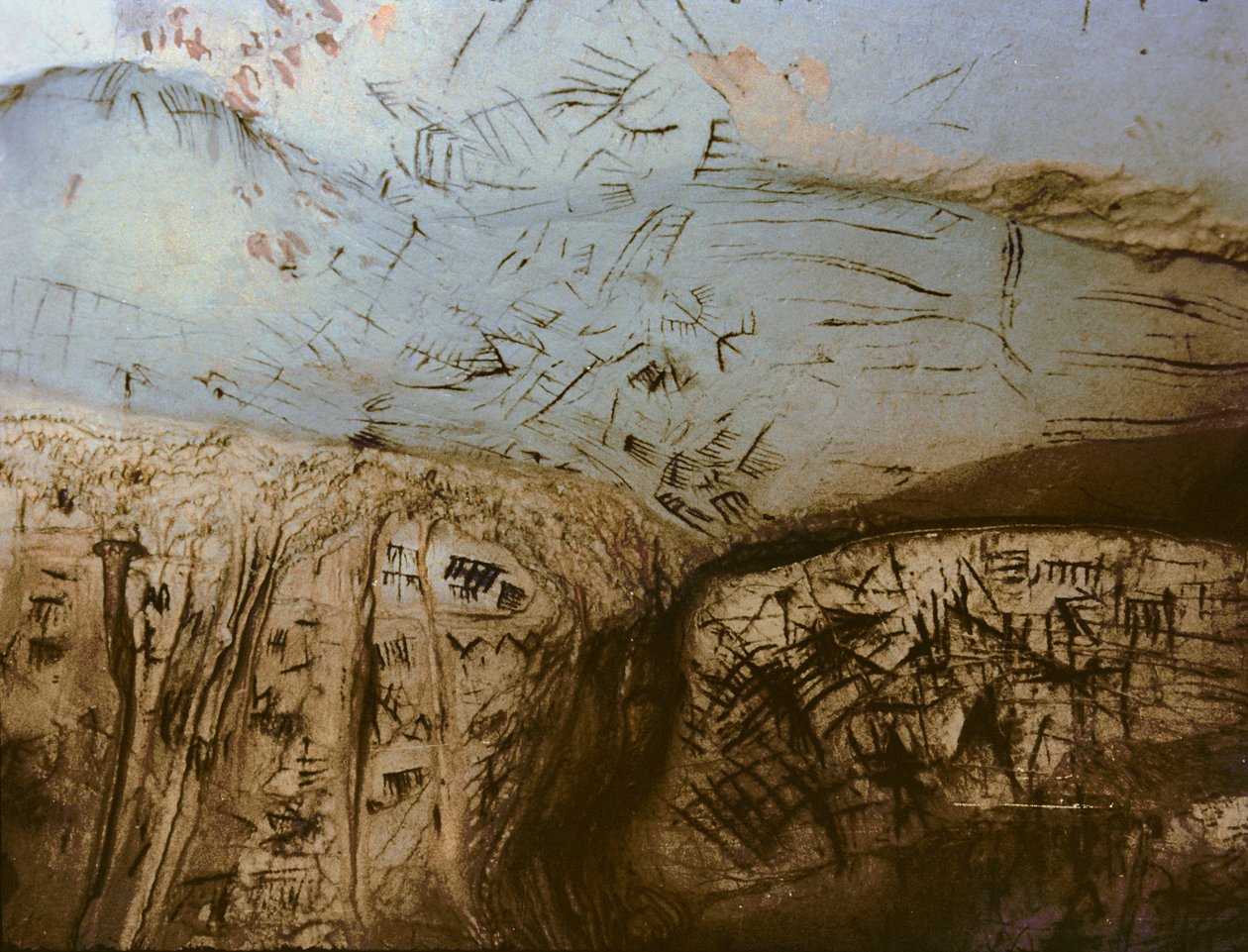 Símbolos esquemáticos, pintura rupestre neolítica, c. 5º milénio a.C. (foto) de Unbekannter Künstler