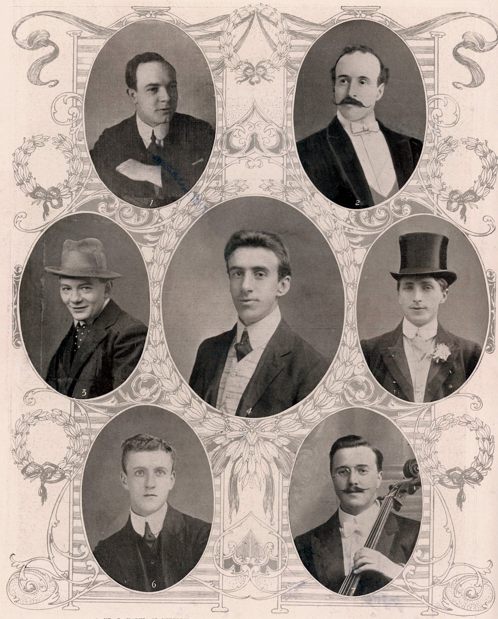 Sete dos oito membros da banda do navio no Titanic de Unbekannt