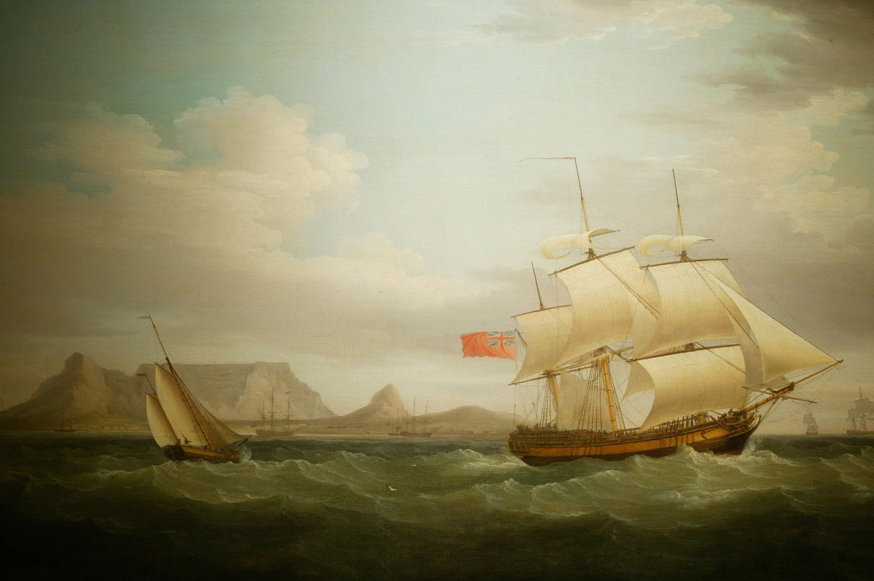 Navio em frente da Cidade do Cabo na África do Sul. Pintura. Museu Nacional de Cultura, Pretória, África do Sul de Unbekannter Künstler