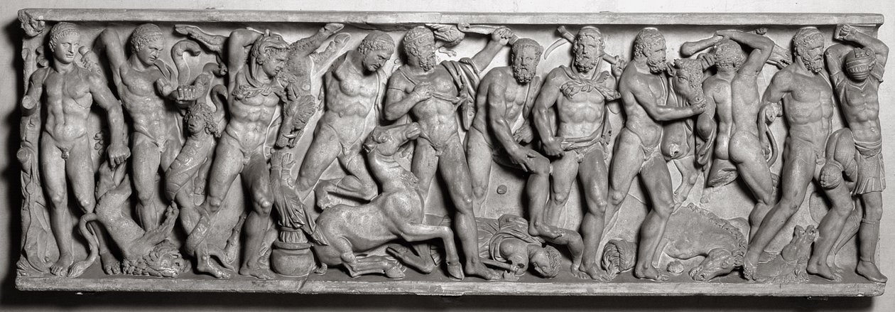Lado de um sarcófago que retrata o trabalho de Hércules, romano, século II (mármore) de Unbekannt