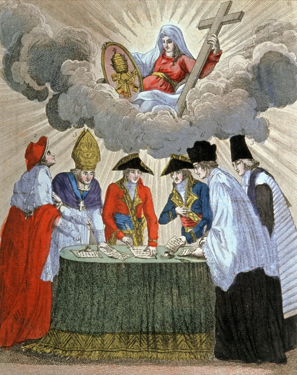Assinatura da Concordata entre Napoleão e o Papa Pio VII (1801), século XIX (gravura) de Unbekannter Künstler