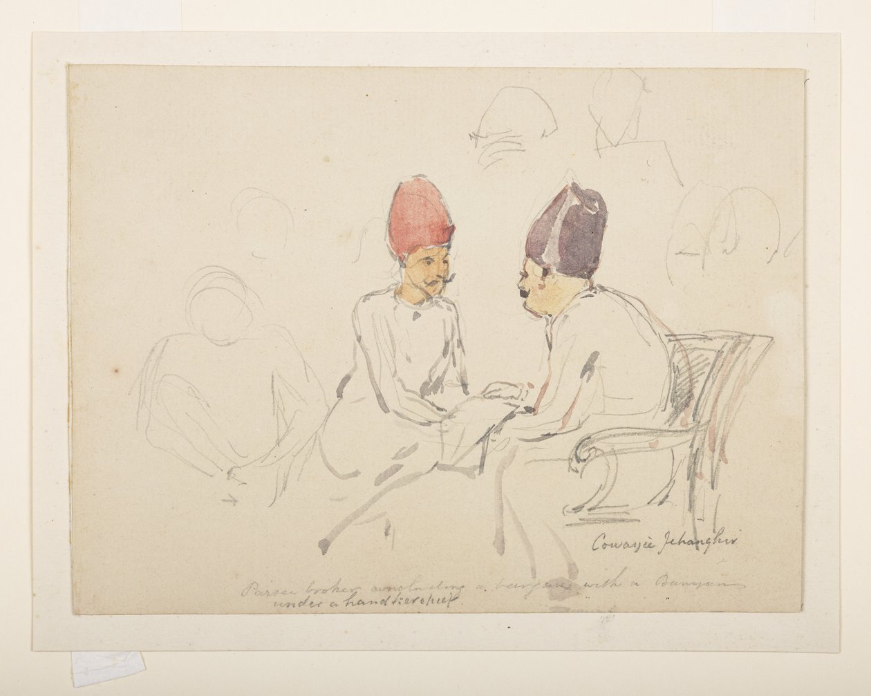 Esboço de Sir Cowasji Jehangir (lápis e aguarela sobre papel) de Unbekannter Künstler