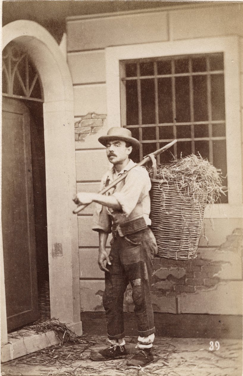 Pequenos metiers: retrato de um vendedor de palha, o cesto carrega na parte de trás. Século XIX Imprimir em cartão Dim. 6x9,3 cm de Unbekannt