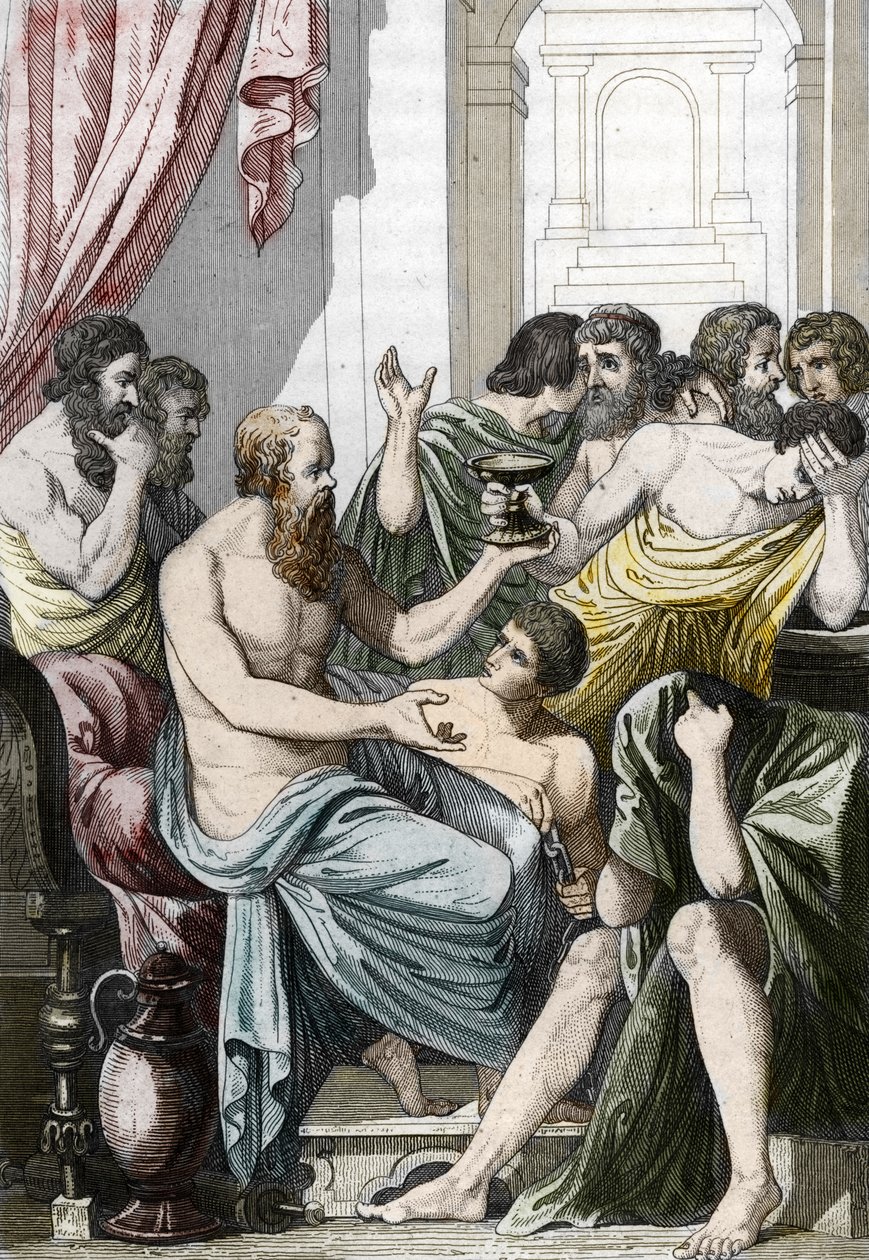 Sócrates condenado a beber cicuta (399 AC), final do século XIX (Gravura) de Unbekannter Künstler
