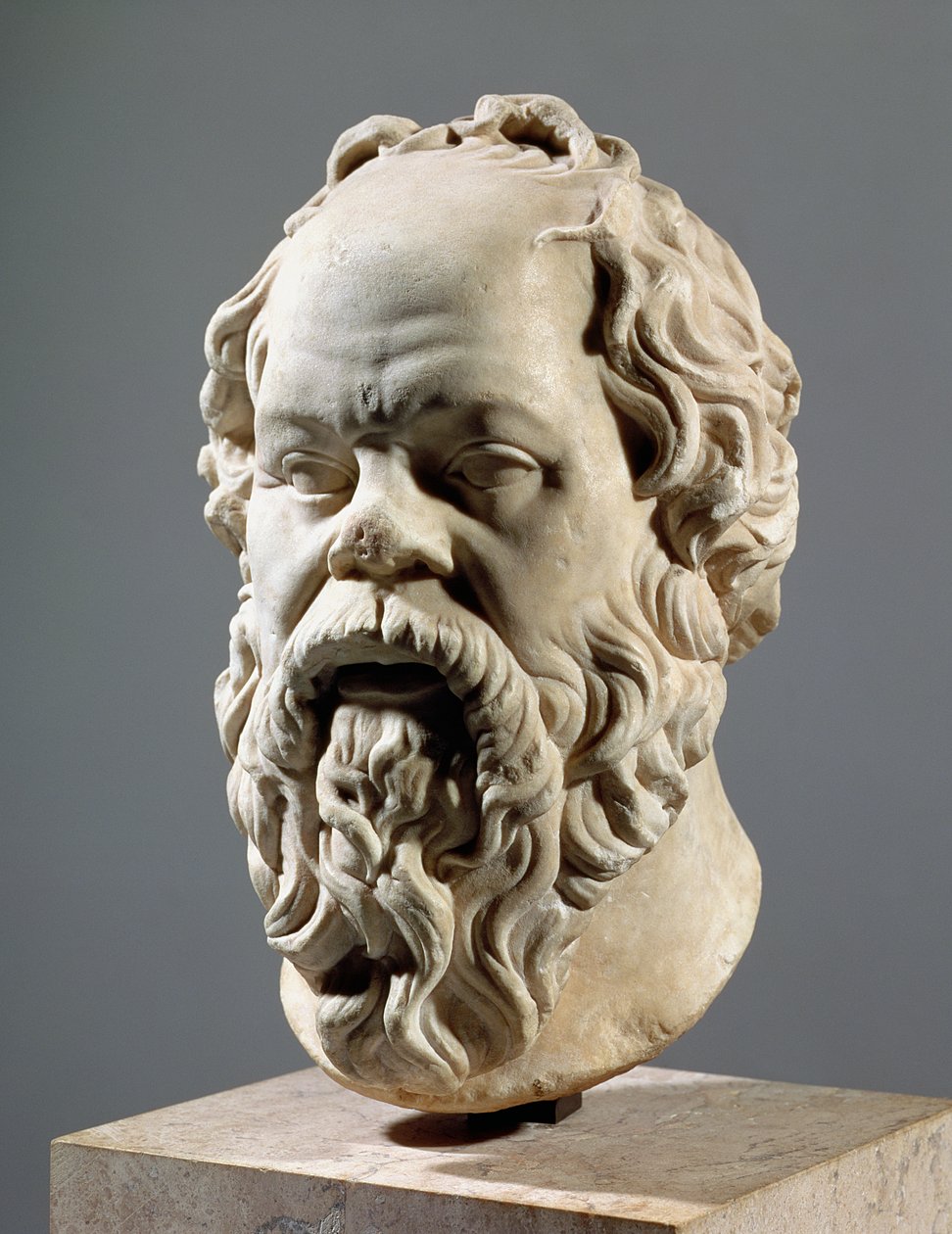 Sócrates, cabeça de mármore, cópia de um bronze do Pompeão de Atenas, feito por Lysippus, grego clássico, c.330 a.C. de Unbekannt