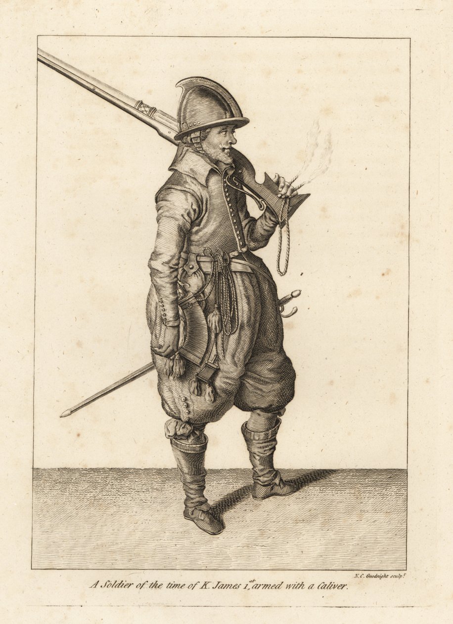 Soldado do tempo do Rei James I, armado com um caliver ou arquebus. de Unbekannt