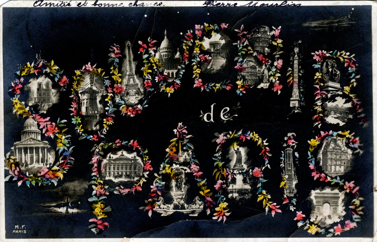 Lembrança de Paris com diferentes monumentos da cidade - Cartão postal datado de 1905 de Unbekannt