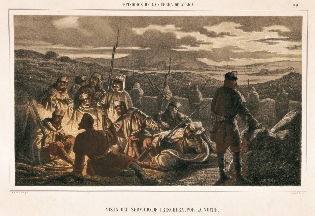 Espanha. Guerra de África (1859-1860). O serviço de trech à noite (gravura) de Unbekannter Künstler