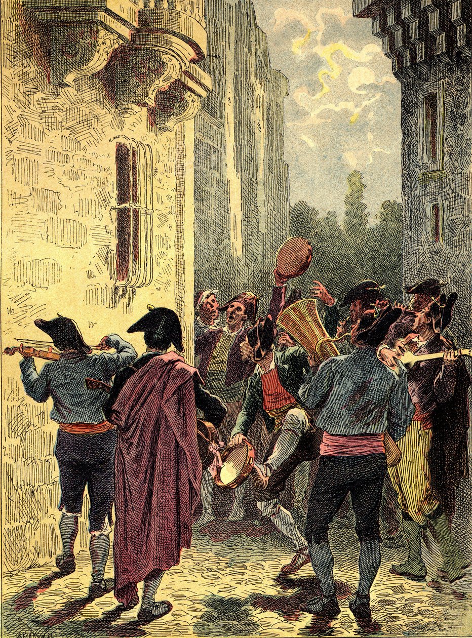 Serenata espanhola. Gravura em "Os Povos da Terra" 1890. de Unbekannter Künstler