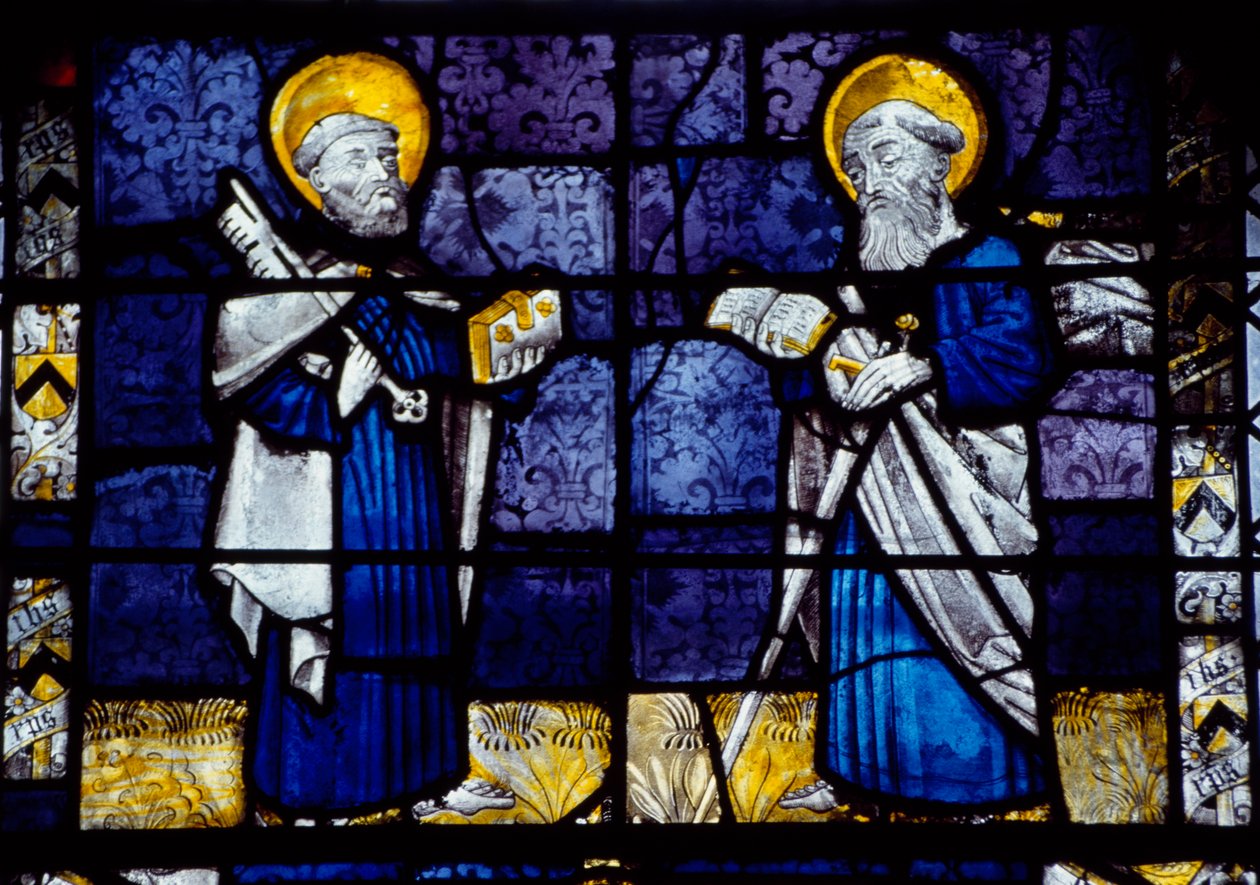São Pedro e São Paulo, vitral da Igreja do Priorado, Le Bourget du Lac, Savoy, França de Benjamin Baud