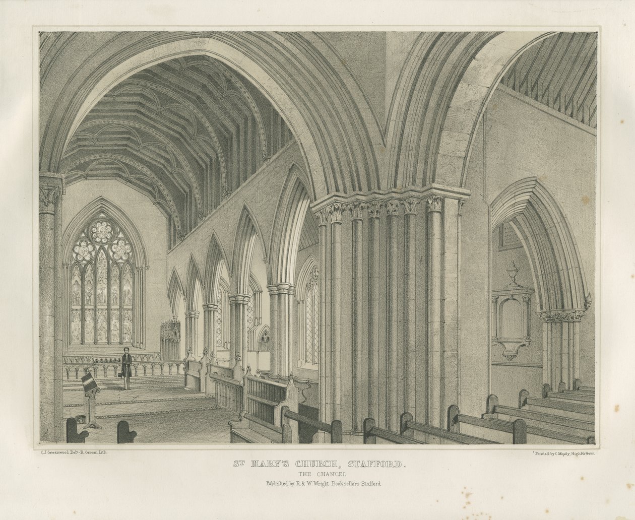 Stafford - Interior da Igreja de Santa Maria: litografia colorida, nd [c 1845] de Unbekannt