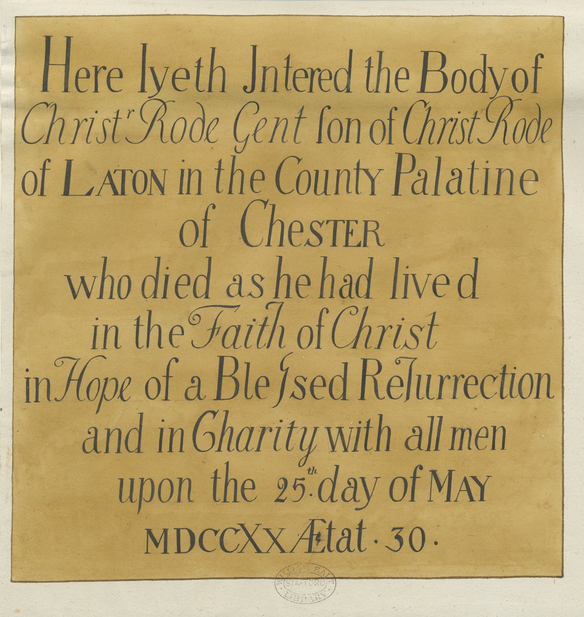 Stafford - Inscrição monumental na Igreja de Santa Maria: desenho, sd [ Séc. XIX] de Unbekannt