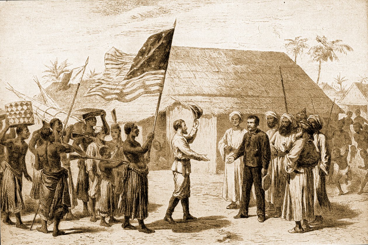 Stanley encontra Livingstone em Zanzibar de Unbekannter Künstler