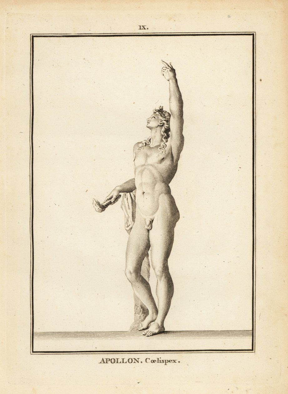 Estátua de Apollo Coelispex, olhando para o céu, nua, com tocha flamejante de Unbekannt