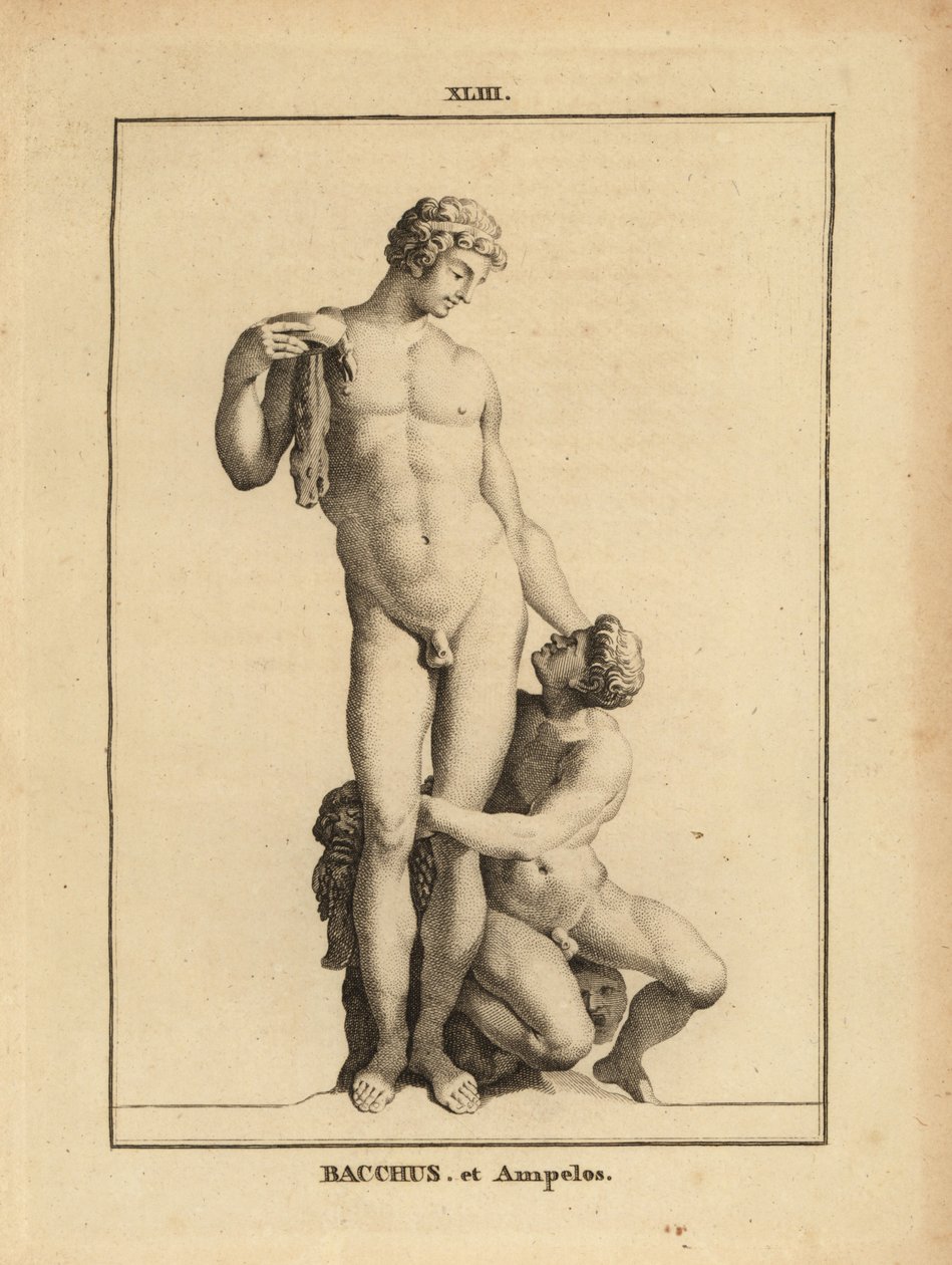Estátua de Baco, o deus romano do vinho, e o seu amante, o rapaz satyr Ampelus. de Unbekannt