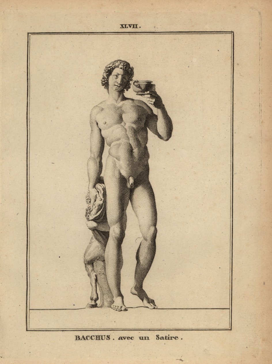 Estátua de Baco, o deus romano do vinho, nua com um sátiro de Unbekannt
