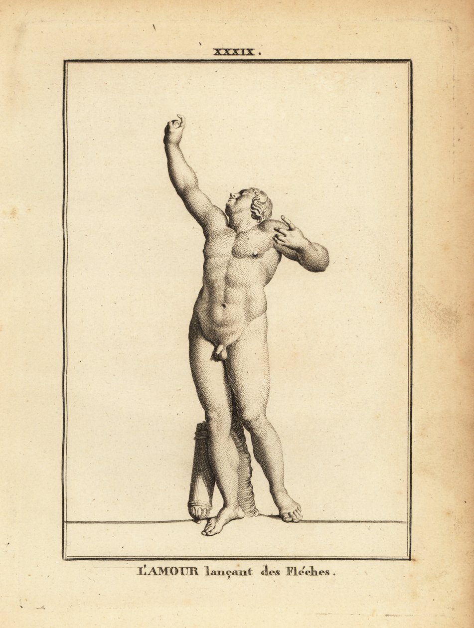 Estátua de Eros, deus grego do amor, nua com aljava, lançando flechas invisíveis com um arco invisível. de Unbekannt