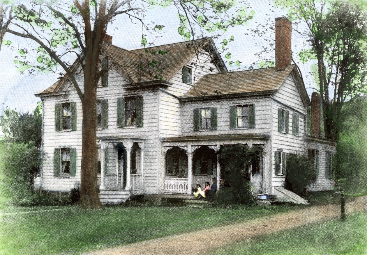Local de nascimento de Stephen Grover Cleveland (1837-1908): "The Manse", em Caldwell, Nova Jersey, Estados Unidos. Gravura a cores do século XIX. de Unbekannter Künstler