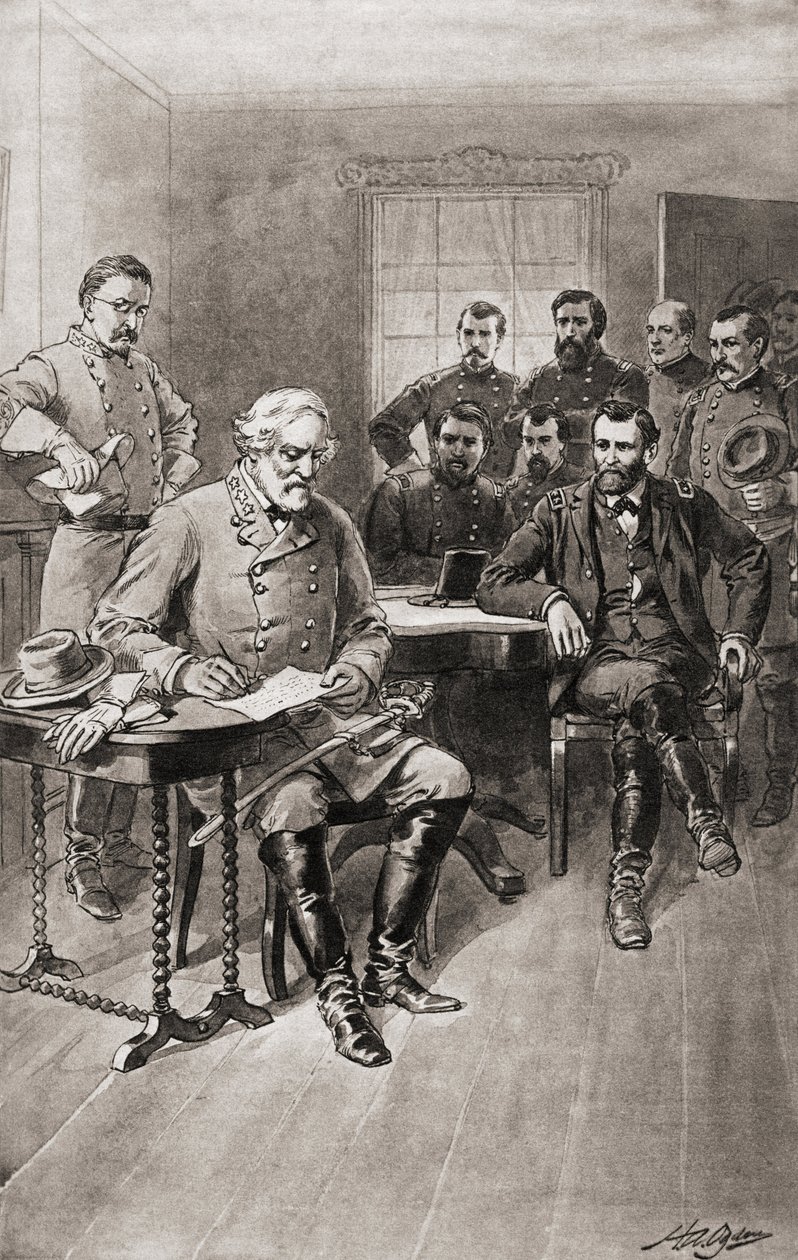 Rendição de Robert E. Lee ao General Ulysses S. Grant, Appomattox Court House, Virgínia, em 9 de abril de Unbekannter Künstler