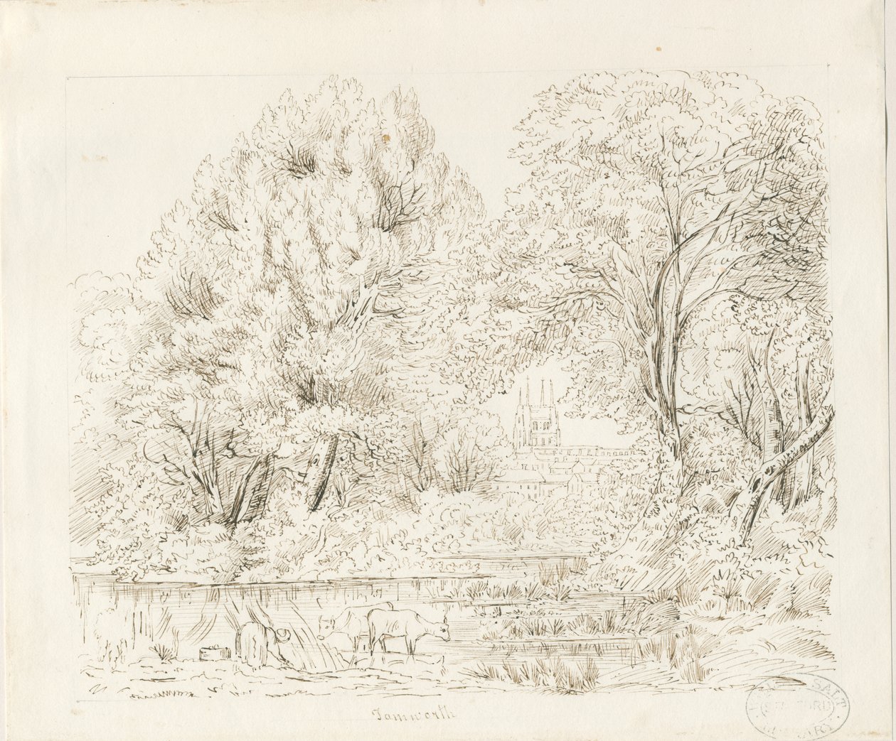 Tamworth - Vista Rural: desenho a tinta, sd [séc. XIX] de Unbekannt