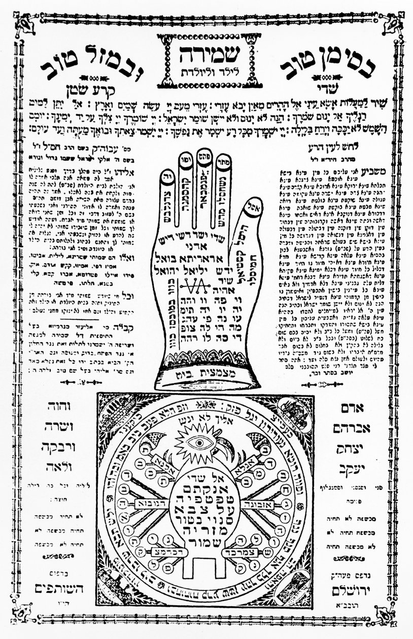 Tefillah (filigrana) com mão da Palestina, c.1930 (papel impresso) de Unbekannt