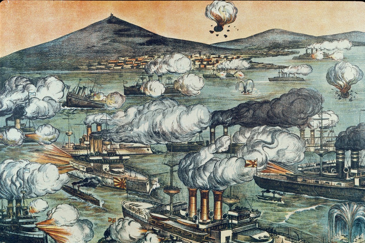 A Batalha de Port Arthur em 08/02/1904 (gravura) de Unbekannter Künstler