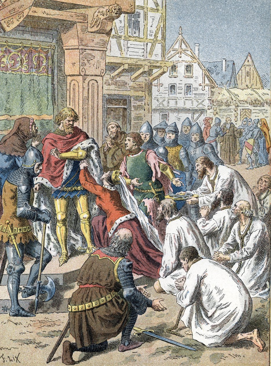 Os burgueses de Calais, liderados por Eustache de Saint-Pierre, oferecem-se como reféns de Eduardo III de Unbekannter Künstler