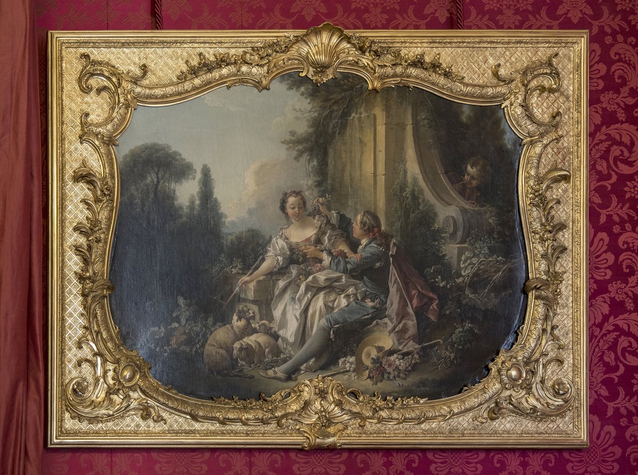 O Pastor Gallant ou o Garland. Pintura de François Boucher (1703-1770). Desfile ou sala de desfile da princesa. Hotel de Soubise, Paris de Unbekannt