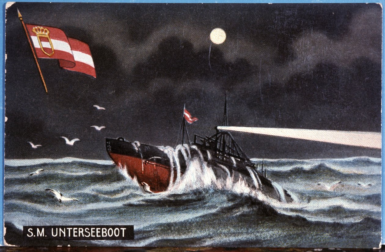 O submarino alemão Unterseeboot, início do século XX (ilustração) de Unbekannter Künstler