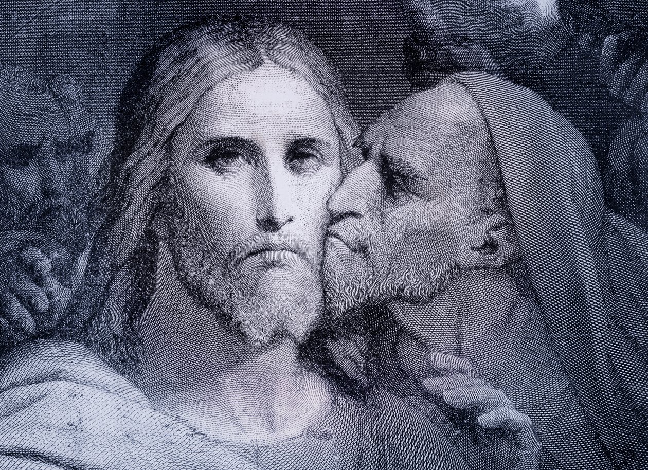 O Kiss- Judas Iscariotes beija Jesus Cristo no Jardim do Getsêmani, de 