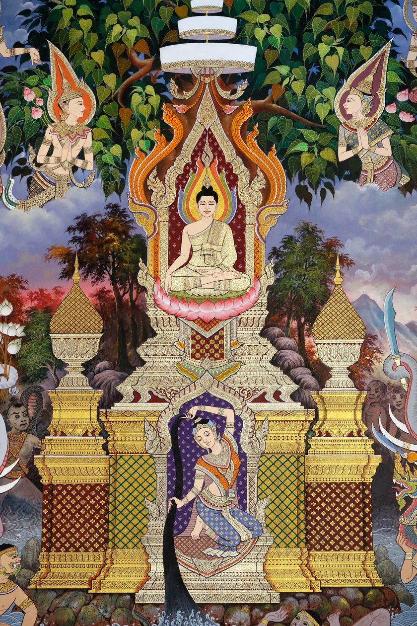 A Vida do Buda, Afresco de parede, Mosteiro Wat Maniratanaram, Phnom Penh, 2022 (foto) de Unbekannter Künstler