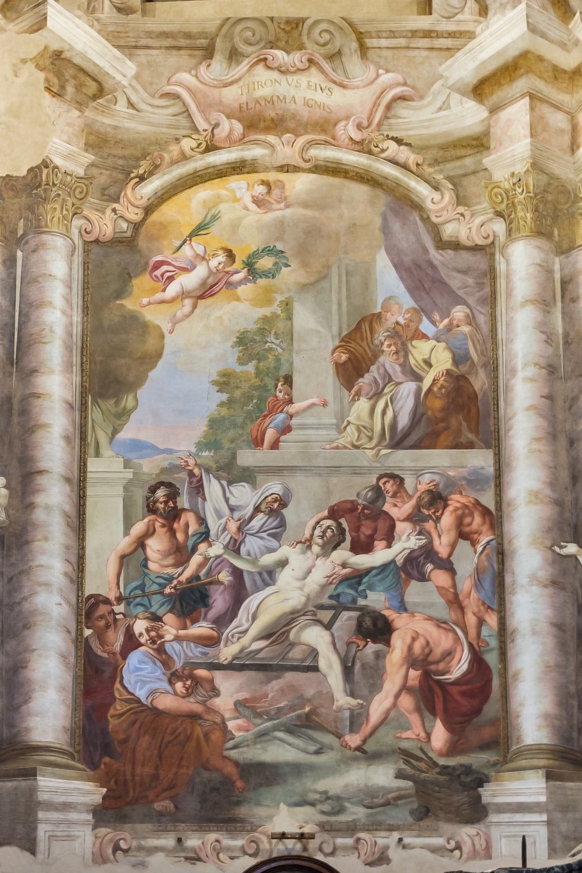 O Martírio de São Lourenço, Sala Teatini, Igreja de São Vincenzo, Piacenza, Emilia-Romagna, Itália (foto) de Unbekannter Künstler