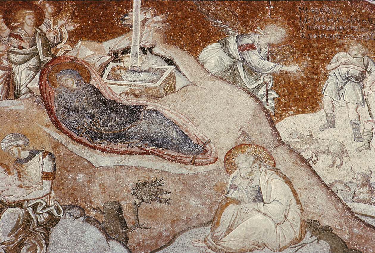 A Natividade, do Mosteiro de Chora, Bizantina, século XIV (mosaico) (para detalhes ver 119256) de Unbekannt